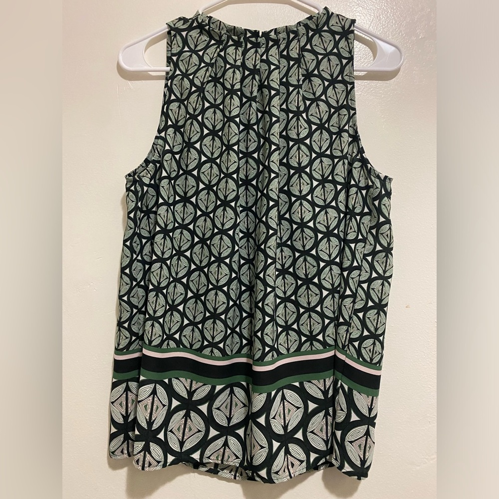 Ann Taylor Blouse sleeveless pleated loose floral green beige black S